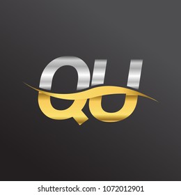 initial letter logo QU company name gold and silver color swoosh design. vector logotype for business and company identity.