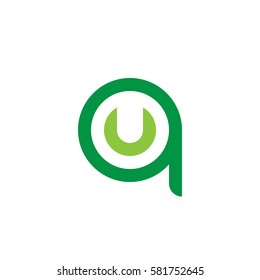 initial letter logo qu, uq, u inside q rounded lowercase green flat