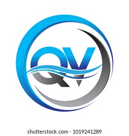 initial letter logo QV company name blue and grey color on circle and swoosh design. vector logotype for business and company identity.