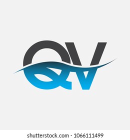 Initial letter logo QV company name blue and black color swoosh design. vector logotype for business and company identity.