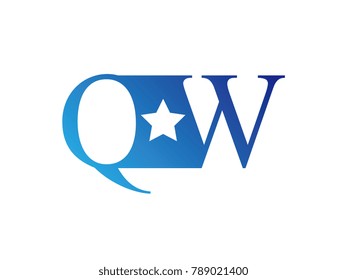Initial letter logo QW uppercase blue template with star