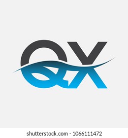 Initial letter logo QX company name blue and black color swoosh design. vector logotype for business and company identity.