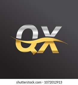 initial letter logo QX company name gold and silver color swoosh design. vector logotype for business and company identity.