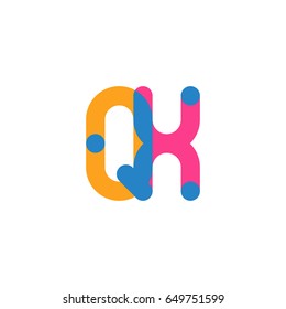 Initial letter logo QX overlapping round line, yellow blue magenta