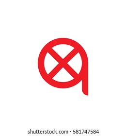 initial letter logo qx, xq, x inside q rounded lowercase red flat