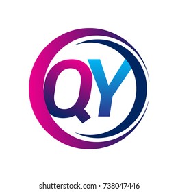 initial letter logo QY company name blue and magenta color on circle and swoosh design. vector logotype for business and company identity.