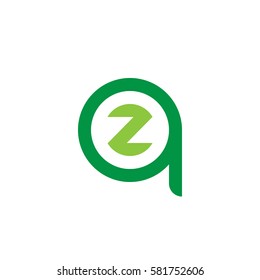 initial letter logo qz, zq, z inside q rounded lowercase green flat