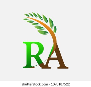 initial letter logo RA, Agriculture wheat Logo Template vector icon design colored green and brown.