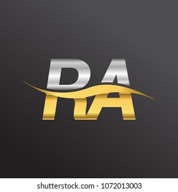 initial letter logo RA company name gold and silver color swoosh design. vector logotype for business and company identity.