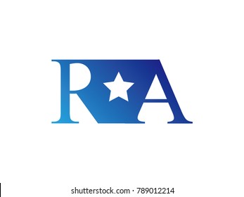 Initial letter logo RA uppercase blue template with star