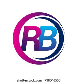 initial letter logo RB company name blue and magenta color on circle and swoosh design. vector logotype for business and company identity.