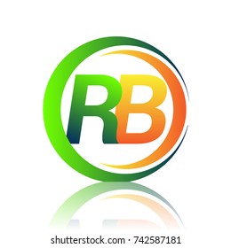 initial letter logo RB company name green and orange color on circle and swoosh design. vector logotype for business and company identity.