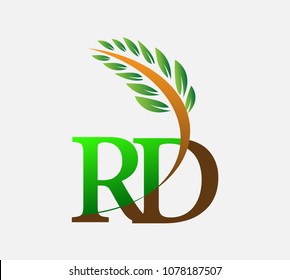 initial letter logo RD, Agriculture wheat Logo Template vector icon design colored green and brown.