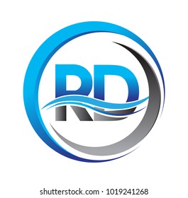 initial letter logo RD company name blue and grey color on circle and swoosh design. vector logotype for business and company identity.