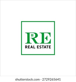 letra inicial RE logotipo para vetor ícone imobiliário com moldura quadrada verde e em um estilo moderno limpo para identidade de marca de negócios de propriedade profissional