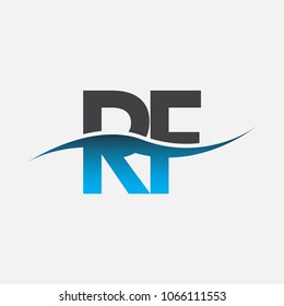 Initial letter logo RF company name blue and black color swoosh design. vector logotype for business and company identity.