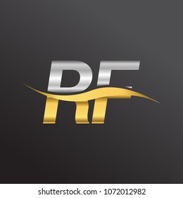 initial letter logo RF company name gold and silver color swoosh design. vector logotype for business and company identity.