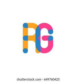 Initial letter logo RG overlapping round line, yellow blue magenta