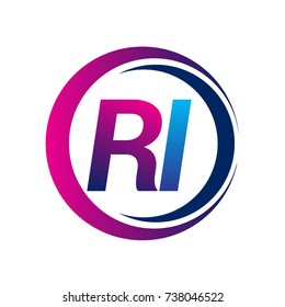 initial letter logo RI company name blue and magenta color on circle and swoosh design. vector logotype for business and company identity.