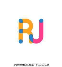 Initial letter logo RJ overlapping round line, yellow blue magenta