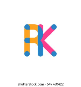 Initial letter logo RK overlapping round line, yellow blue magenta