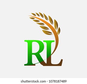 initial letter logo RL, Agriculture wheat Logo Template vector icon design colored green and brown.