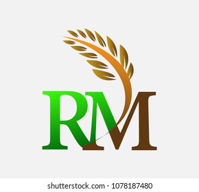 initial letter logo RM, Agriculture wheat Logo Template vector icon design colored green and brown.