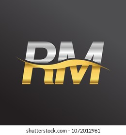 initial letter logo RM company name gold and silver color swoosh design. vector logotype for business and company identity.
