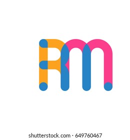 Initial letter logo RM overlapping round line, yellow blue magenta