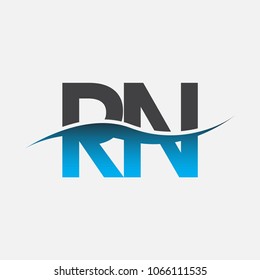 Initial letter logo RN company name blue and black color swoosh design. vector logotype for business and company identity.