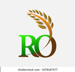 initial letter logo RO, Agriculture wheat Logo Template vector icon design colored green and brown.