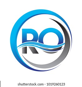 initial letter logo RO company name blue and grey color on circle and swoosh design. vector logotype for business and company identity.