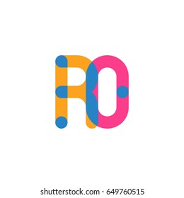 Initial letter logo RO overlapping round line, yellow blue magenta
