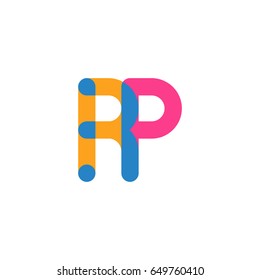 Initial letter logo RP overlapping round line, yellow blue magenta