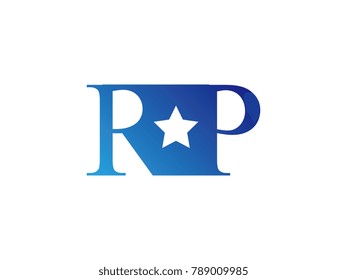Initial letter logo RP uppercase blue template with star