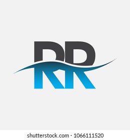 Initial letter logo RR company name blue and black color swoosh design. vector logotype for business and company identity.