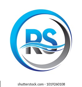 initial letter logo RS company name blue and grey color on circle and swoosh design. vector logotype for business and company identity.