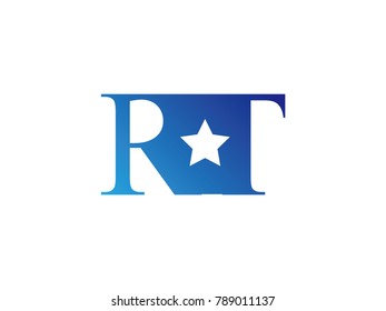 Initial letter logo RT uppercase blue template with star