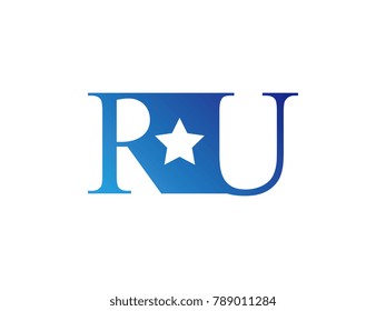 Initial letter logo RU uppercase blue template with star