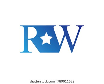 Initial letter logo RW uppercase blue template with star