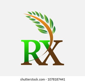 initial letter logo RX, Agriculture wheat Logo Template vector icon design colored green and brown.