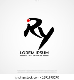 Plantilla de logotipo de escritura a mano con logotipo de carta inicial RY.