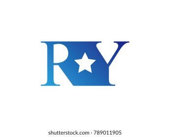Initial letter logo RY uppercase blue template with star