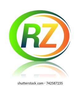 initial letter logo RZ company name green and orange color on circle and swoosh design. vector logotype for business and company identity.