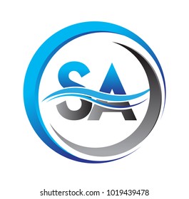 initial letter logo SA company name blue and grey color on circle and swoosh design. vector logotype for business and company identity.
