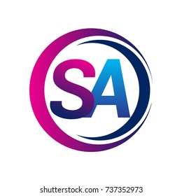 initial letter logo SA company name blue and magenta color on circle and swoosh design. vector logotype for business and company identity.