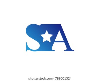 Initial letter logo SA uppercase blue template with star