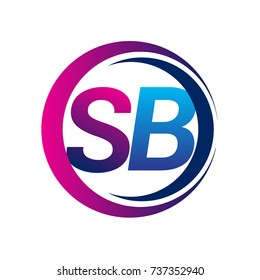 initial letter logo SB company name blue and magenta color on circle and swoosh design. vector logotype for business and company identity.