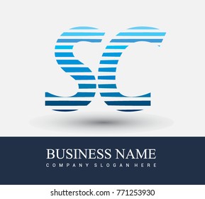 initial letter logo SC colored blue with striped compotition, Vector logo design template elements for your business or company identity
