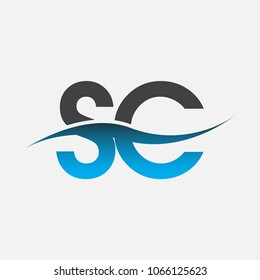 Initial letter logo SC company name blue and black color swoosh design. vector logotype for business and company identity.